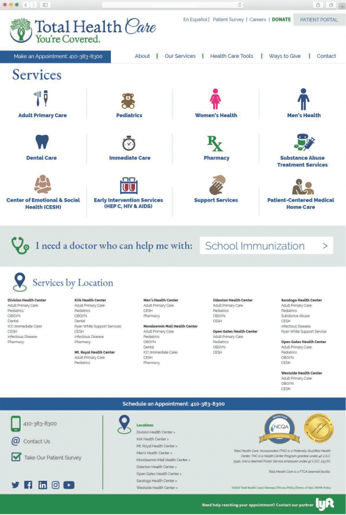 Total Health Care website interior page design