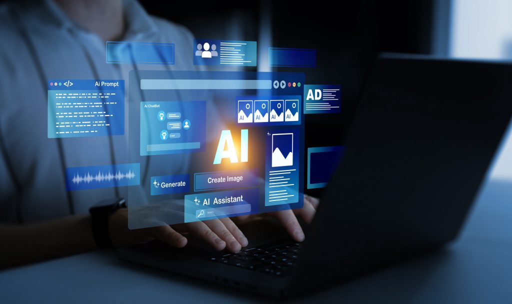 User working on computer using AI to generate content